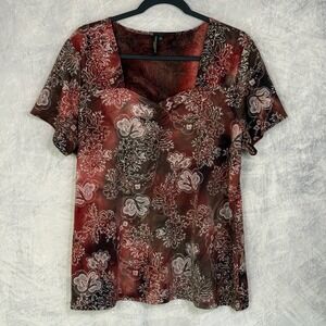 Vtg y2k 90s Top Womens sz 1X Dark Floral Whimsigoth Fairy Grunge Vamp Red Black
